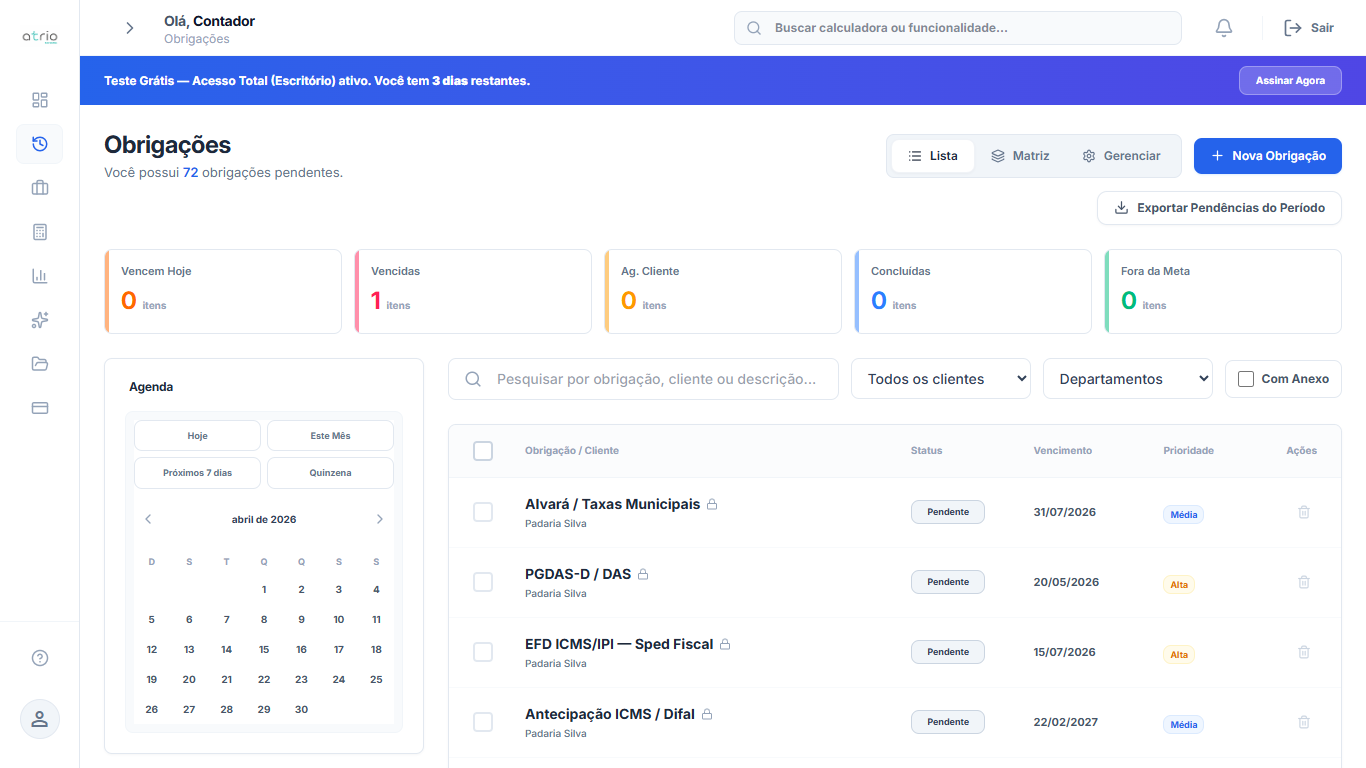 Dashboard de Obrigações no Calc